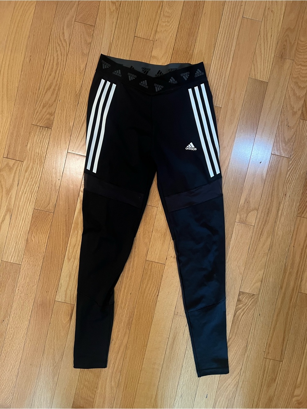 adidas Black Athletic Leggings with White Stripes